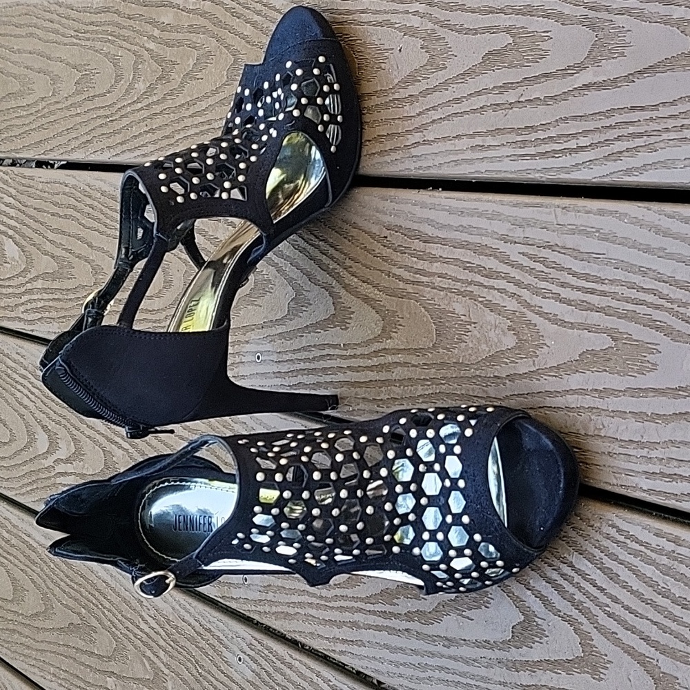 Jennifer Lopez black embellished  high heels